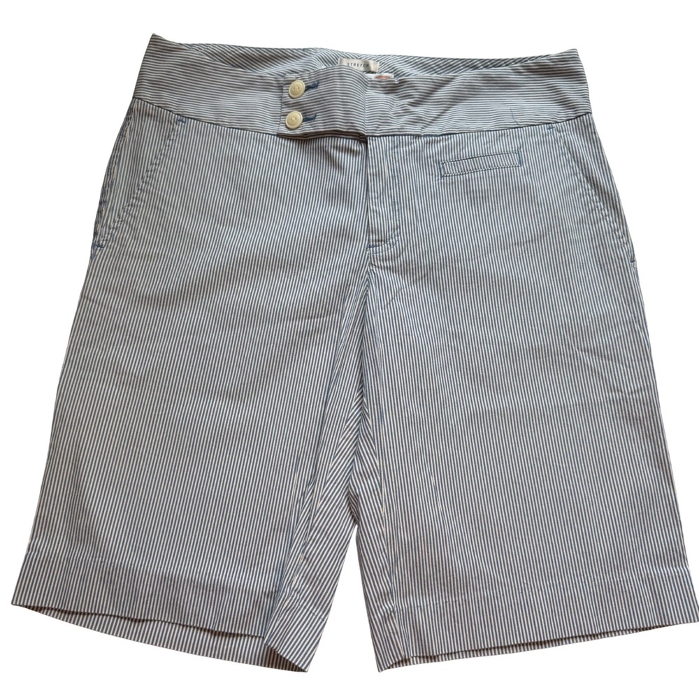 Old Navy Bermuda Shorts Seersucker Ticking Stripe Stretch Blue White Size 10